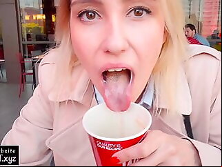 Coffe with CUM - Public Blowjob in Wendis Toilet LIVE blonde amateur